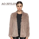 Winter jacket handmade genuine rabbit knit fur coat for women