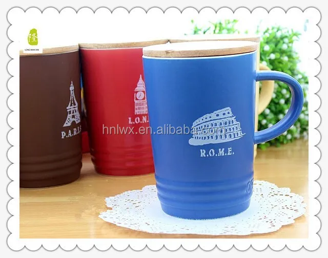 custom glazed color ceramic mug with wooden lid