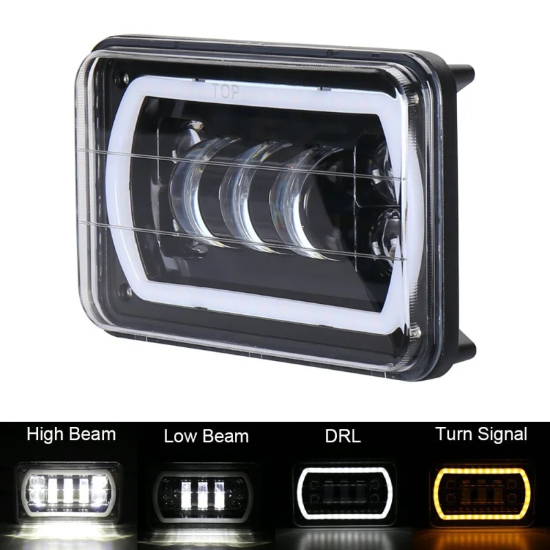 Off Road Truck 4psc 4x6 Led Headlights with DRLAmber Halo Seal Beam H4651 H4656 H6545 H4668 Replacement headlamp For Chevrolet  (6)