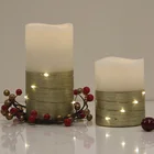 Paraffin Metallic Gold Warm White Light Flickering Flame Pillar Travel Candle Making Gel Wax Wireless Christmas Led Candles