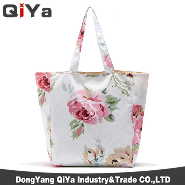 cheap foldable custom printing floral canvas tote bags shopping