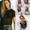 AL3031W Knitted mesh tops T Shirt women see through summer fashion clothes female crop top