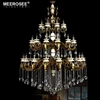 MEEROSEE 36 Lights Large Hotel Chandelier With K9 Crystal Vintage Brass & White Chandeliers Lighting MD3106-L36