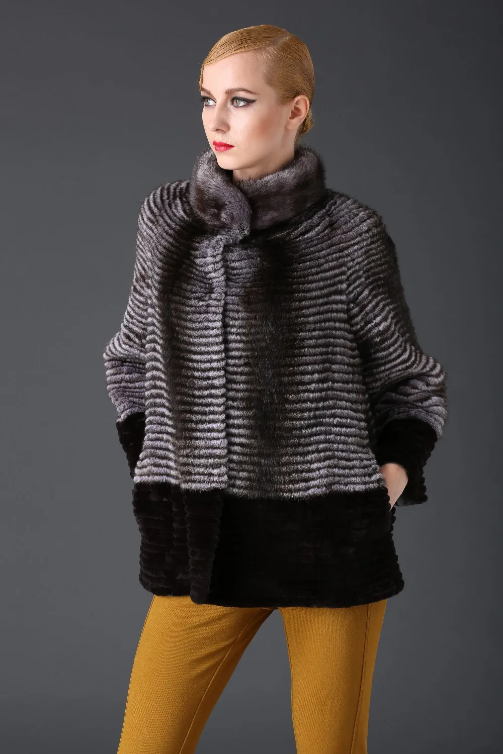 2018 popular fur coat genuine fur , womens knitted long fur coat