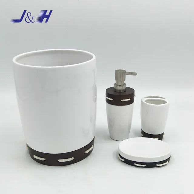 white ceramic bathroom sets with wood base bath accessories