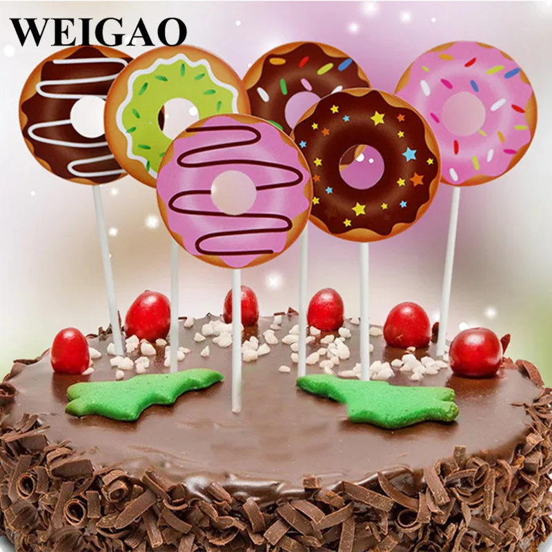 Weigao 6pcs Cute Birthday Cake Toppers Donut Cupcake Toppers Baby