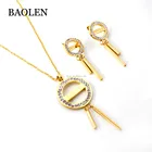 Stainless Steel Round Crystal Love Word Drop Chain Jewelry Set