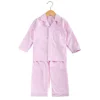 Cheap wholesale children clothing sets pink stripe seersucker casual blank cotton boys button pajamas