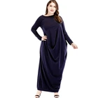 Dark Blue Plain Bat-wing Sleeve Ladies Casual Clothes Women Abaya Muslim Long Dress