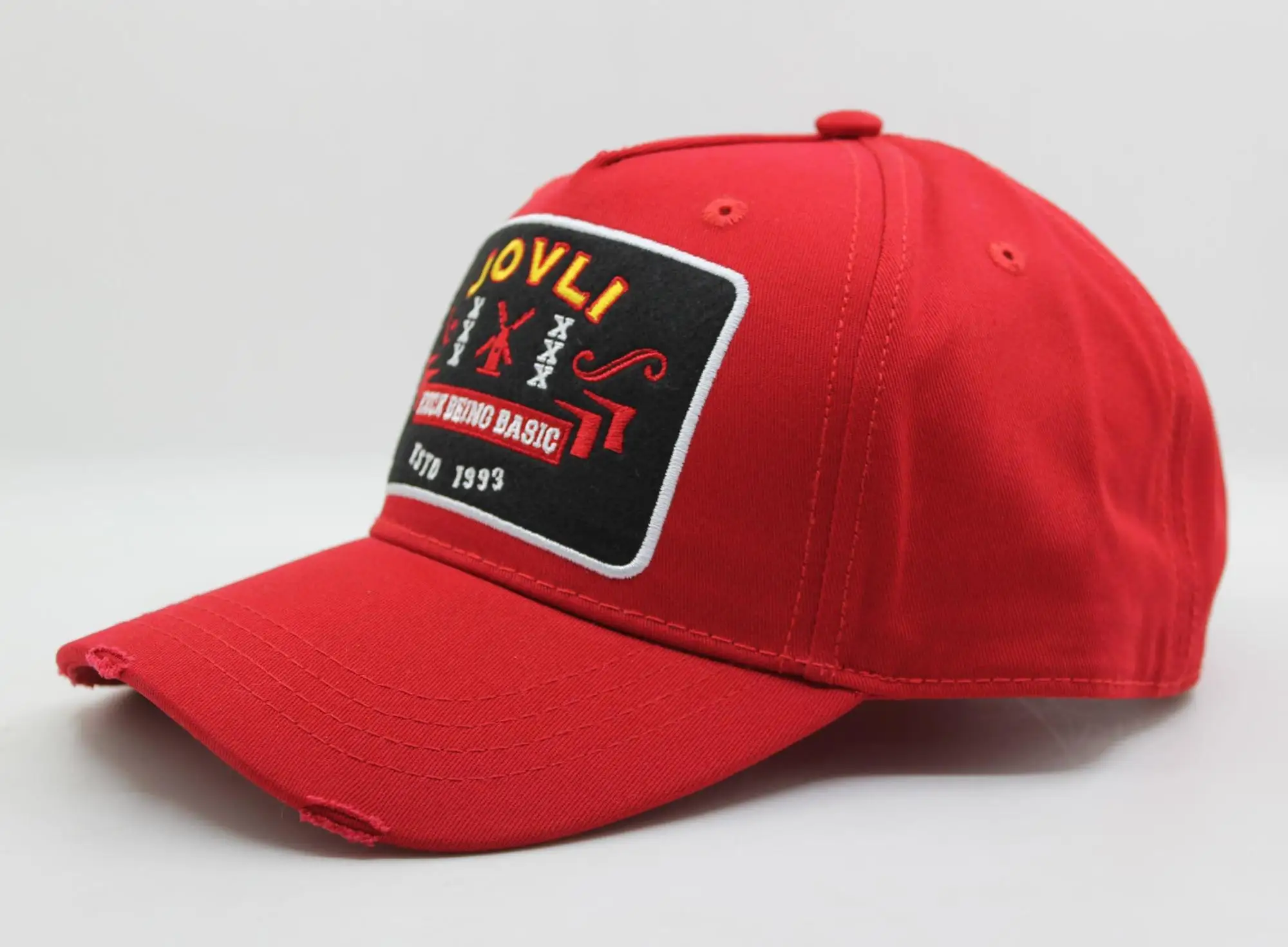 Wholesale embroider patch 5 panel structured fashion red baseball cap