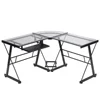 L-Shape Corner Computer Desk Glass Laptop Table Workstation Home Office