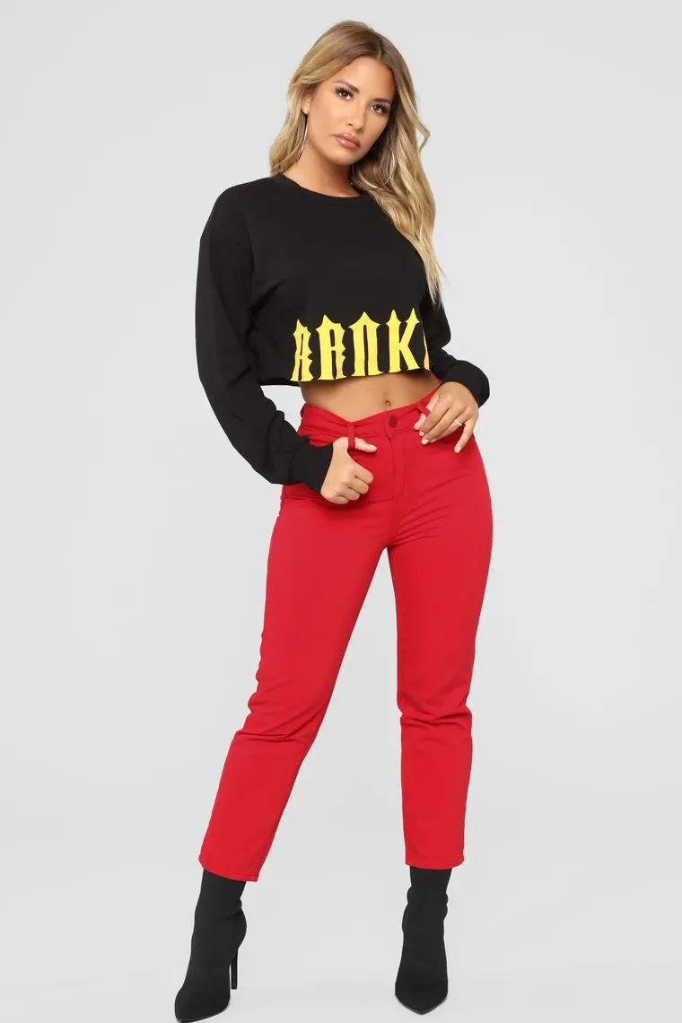 High Waist Wholesale Fancy Boyfriend Fit Red Denim New Model Jeans Woman