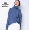 Custom Blue Pullover Oversized Thick Chunky Baggy Cable Knit Turtleneck Sweater for Women