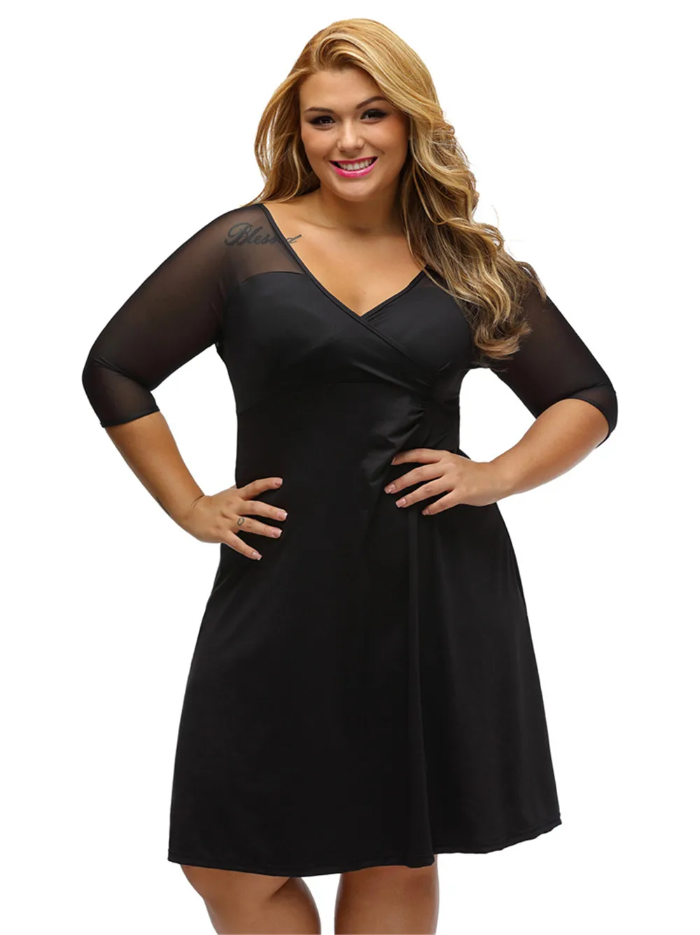 Fashion Mesh Dress Women Plus Size XL-XXXL Half Sleeve Work Wear Sugar and Spice Dress cozy vestidos Spring dress big sizes (11)