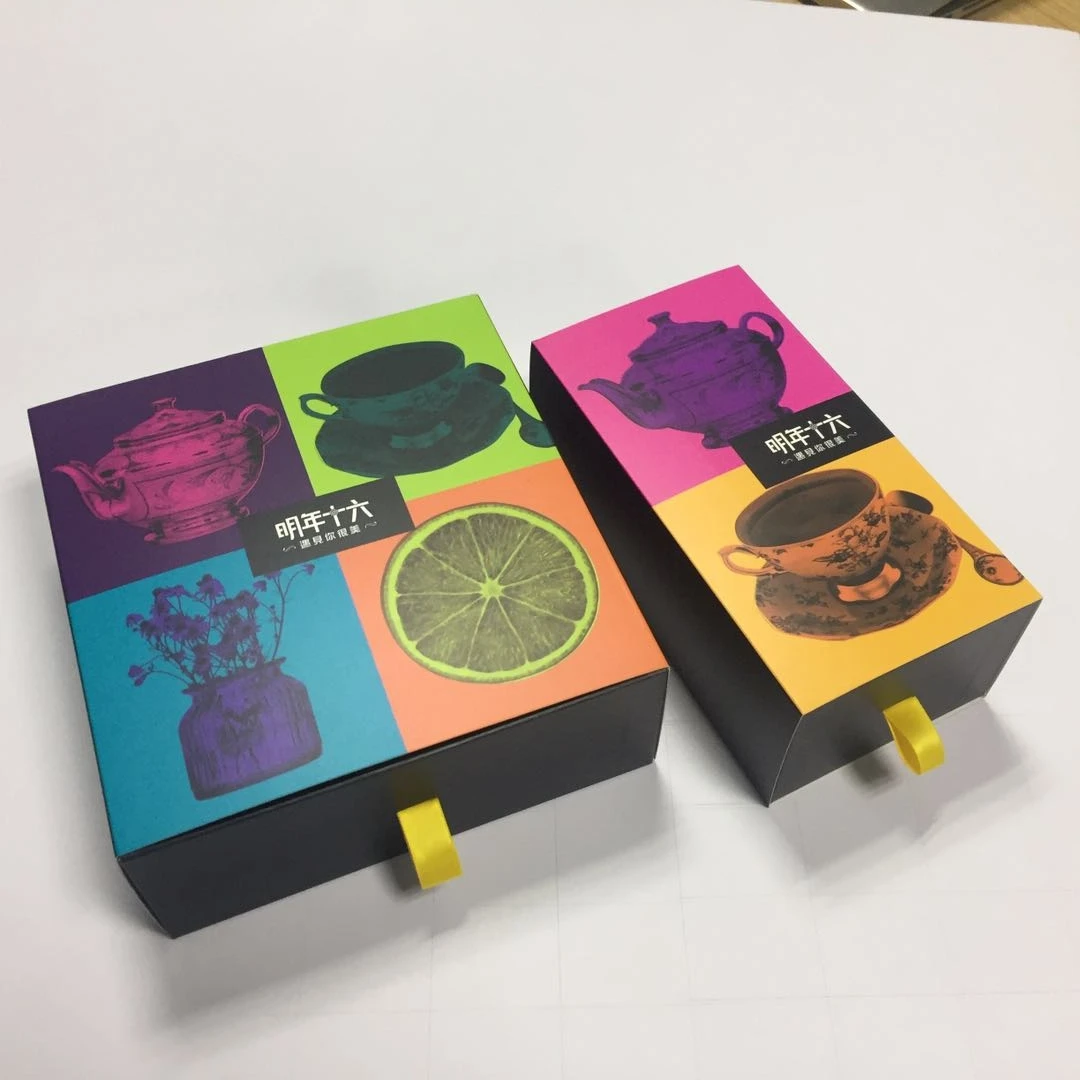 hard cardboard drawer chinese tea gift box packaging with ribbon