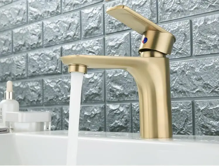 Single Handle Sink Mixer Tap Hot and Cold Water Bathroom Basin Brushed Gold Faucet