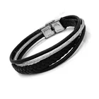Hot selling jewelry Black Braided real leather bracelet with 316l stainless steel clasp