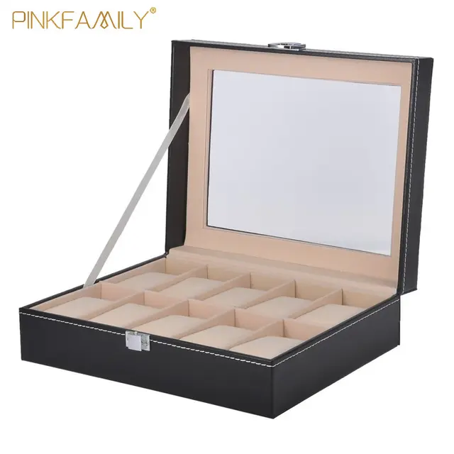 grid pu leather watch boxes mirrored casket display box jewelry