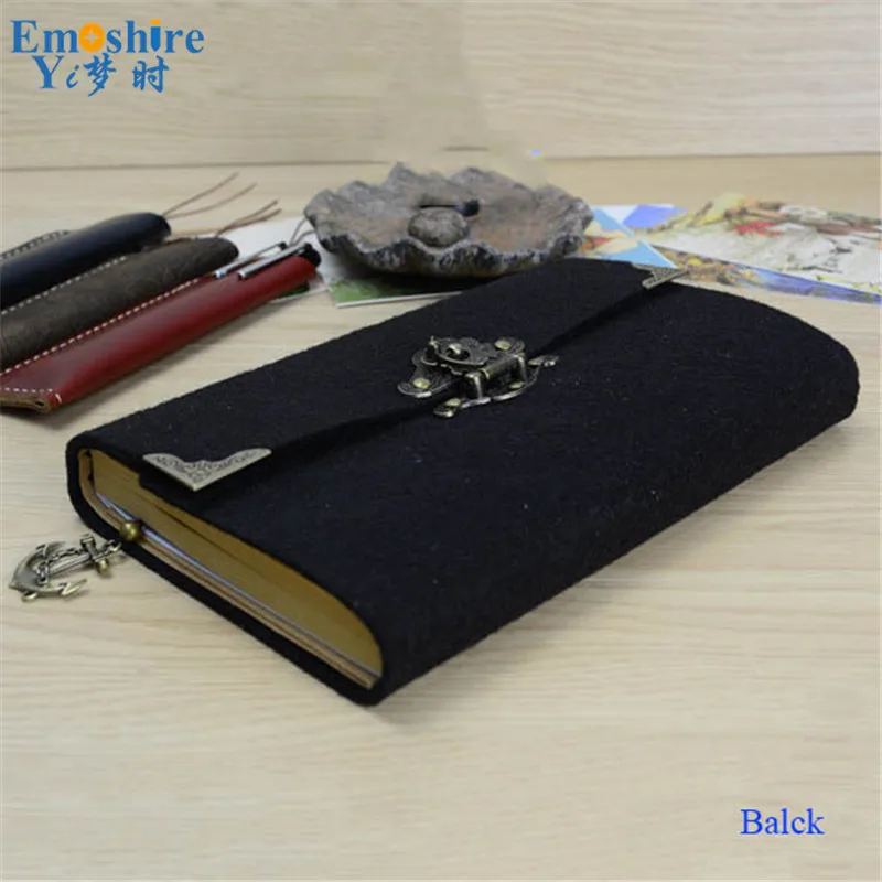 Emoshire Vintage felt creative handbook booklet password notebook notepad with lock diary kraft paper sketching book (12)