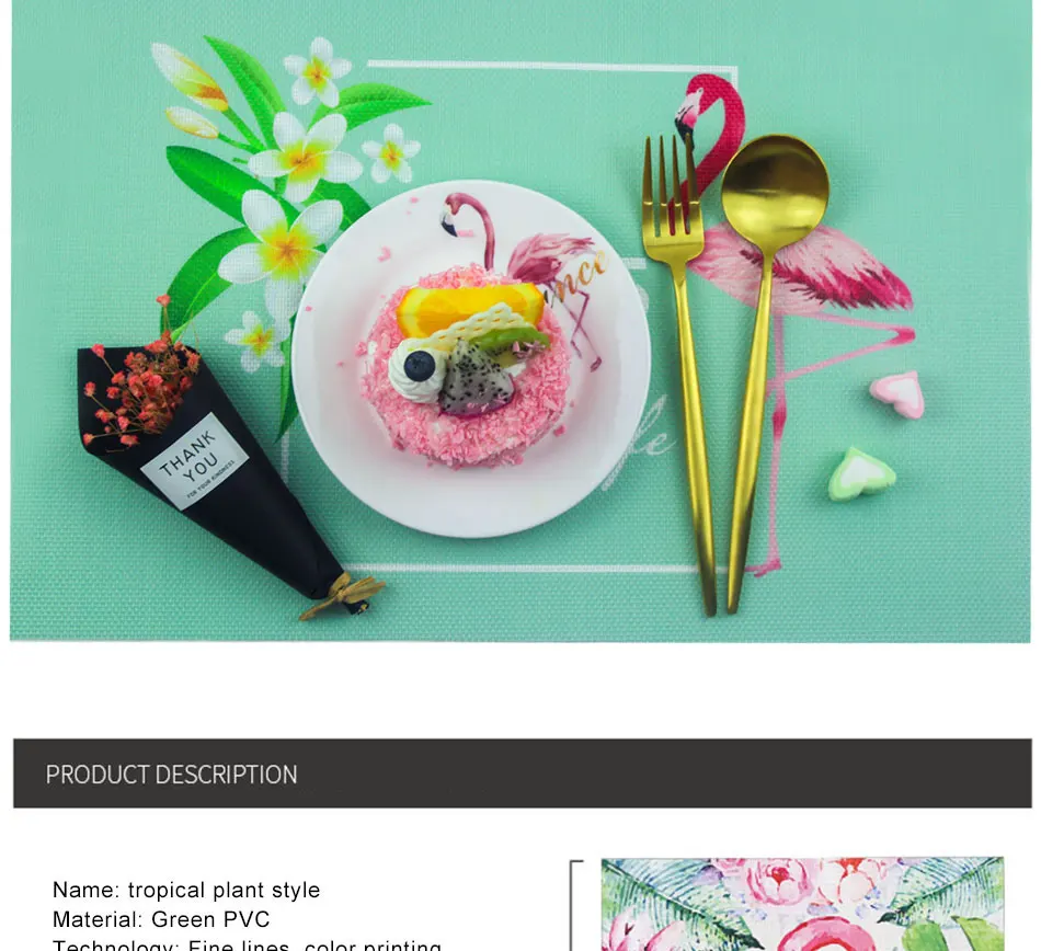 Chic Tropical Plants Tableware Pad Dining Table Mat Heat Insulation Non-Slip Placemats Flamingo Green Leaf Cactus Bowl Coaster (3)