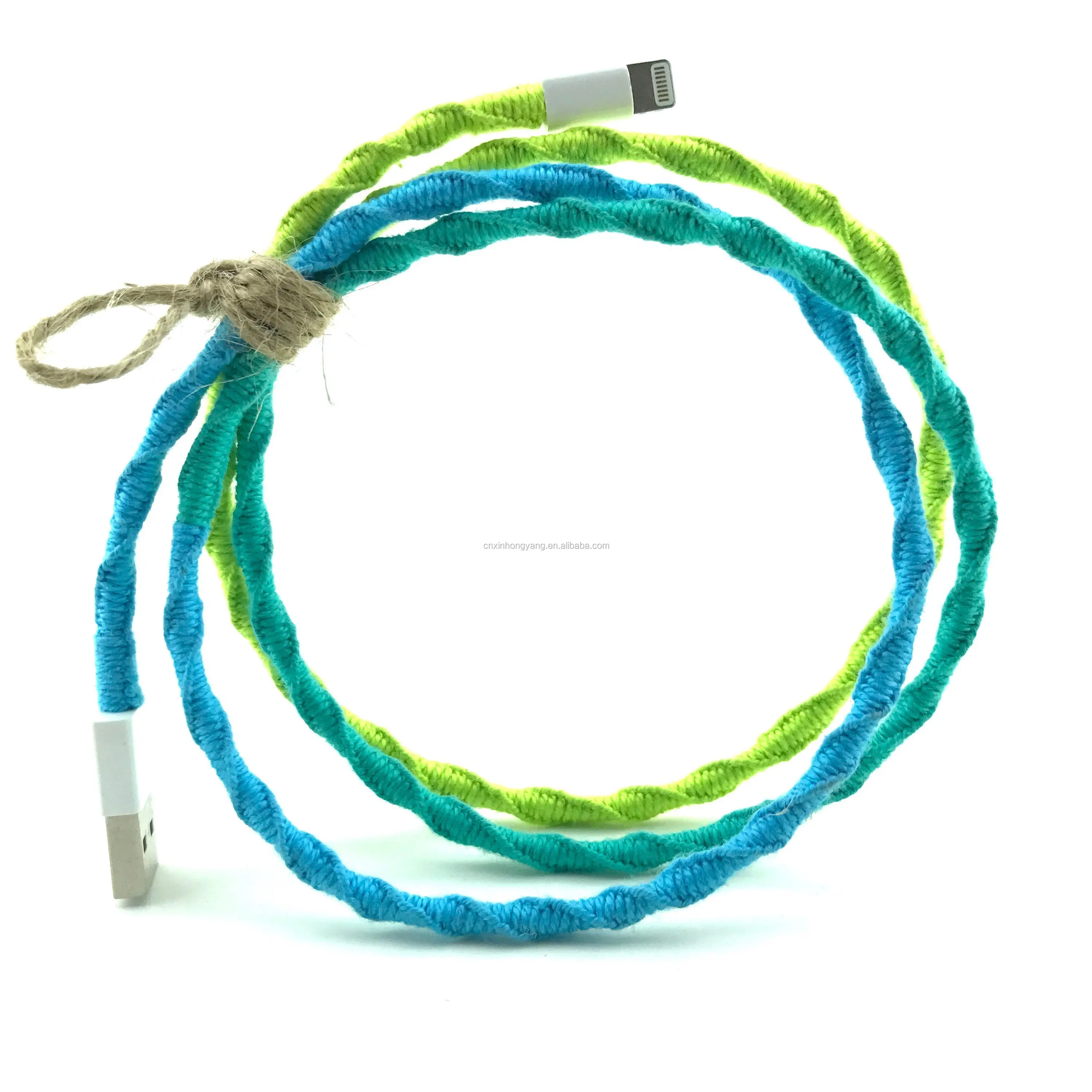 25 years factory custom thread wrapped USB charger, handmade macrame wrapped earphone, cotton braided micro USB cable - ANKUX.COM