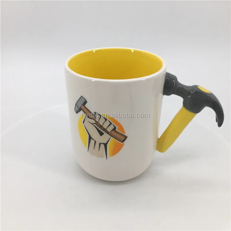 Creative handle wholesale custom hammer shaped handle ceramic tools mug