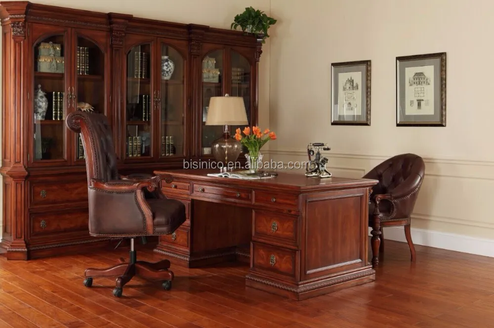 Royal Palace Study Room Furniture Wooden Hand Carved Executive Desk Nut Brown Painted French Writing View Office Bisini