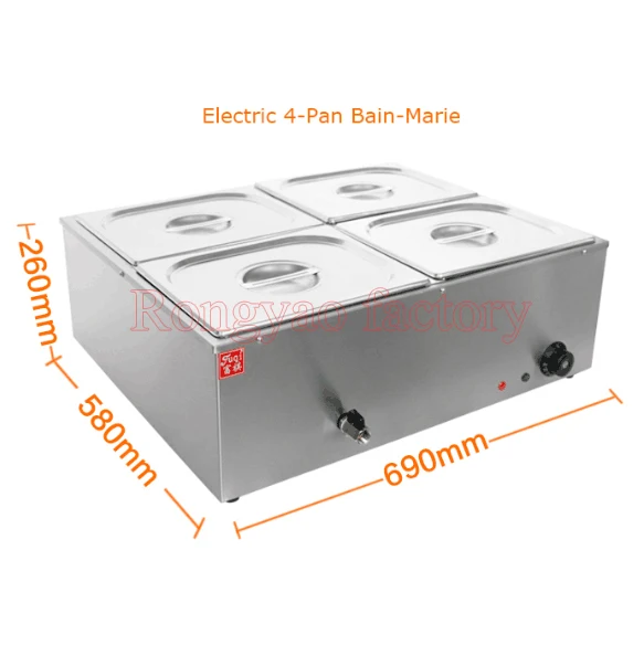 4 BOILER Electric Heating Food Warmer Table Top 4 Pan Stainless Steel Bain Marie