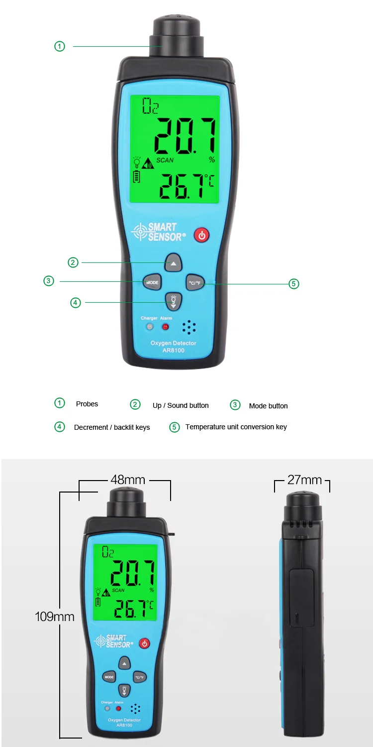 for OXYGEN Oxygen concentration meter AR8100 Oxygen detector SMART 
