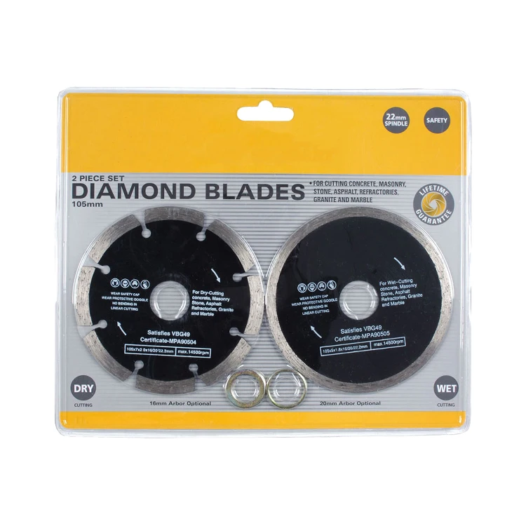 2Pcs 105mm Diamond Saw Blade Set in PVC Double Blister