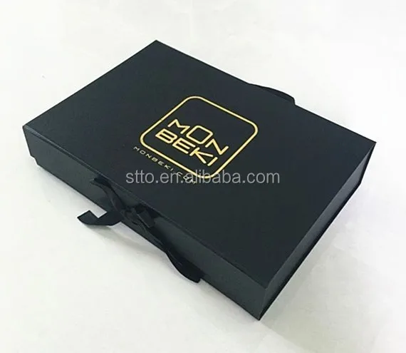 paper cardboard foldable gift box with custom logo and ribbon