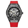 Summer series red silicone collection customized mens skeleton automatic watch
