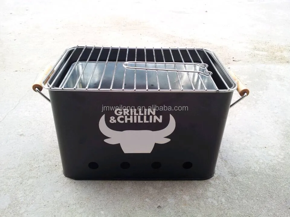 Rectangle Garden Bbq Bucket Portable Charcoal Grill Metal Barbecue Set