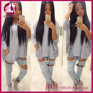 Unprocessed Russian Straight Virgin Hair No Shedding Gray Hair Wig