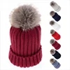 Most popular winter warm hat crochet knitted fur pom pom knit red hats for beautiful ladies