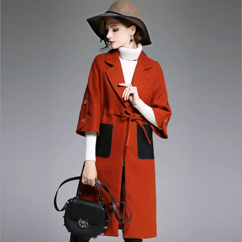 women woolen PU Pocket patchwork coat 6_