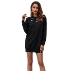 Custom Logo Metal Ring Black Loose Long Sleeve Mini Hoodie Dress 2019 Casual Winter Clothes Woman Dresses