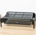 Office home school black metal mesh wire desktop organizer laptop computer monitor stand with drawer
