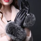 women ladies fox fur cuff glove for smart phone