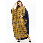 plus free size arabic abaya fashion long sleeve bat sleeve maxi Patchwork checked ladies muslim dress for muslim women