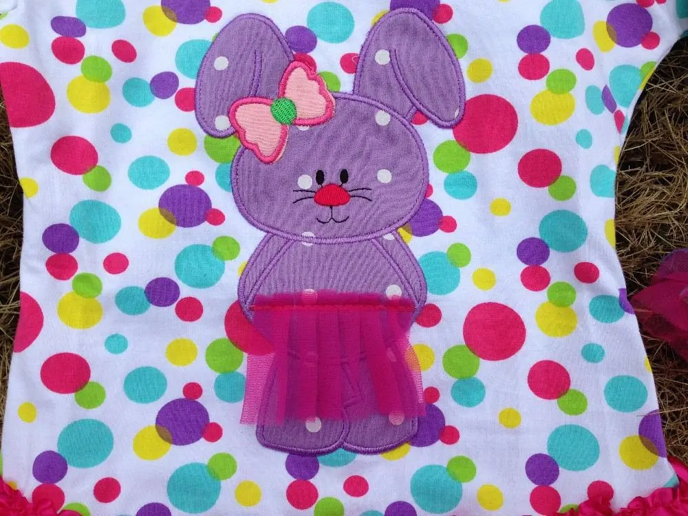2015 new baby girls color dot bunny Easter dress with necklace and bow set