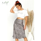 Ladies Latest Leopard Print Silk Satin Midi Skirt for Women
