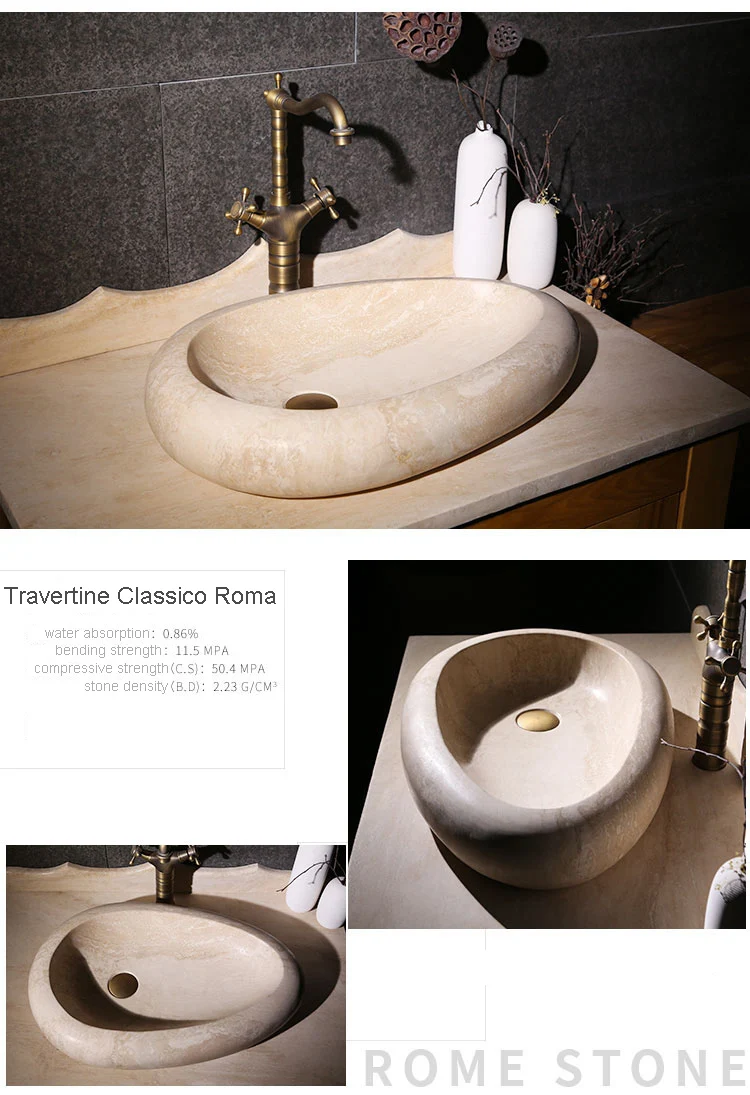 Oval Countertop Bathroom Travertino Marble Stone Antique Bathroom Sinks