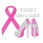 Fight like a Girl Ribbon Breast Cancer Awareness high heel Rhinestone Transfer