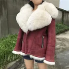Winter Warm Fashion Real Large Fox Fur Collar Sheep Fur Coat / Wholesale Genuine Sheepskin Women's Leather Fur Coat