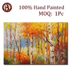 Hand painted river in birch forest oil painting