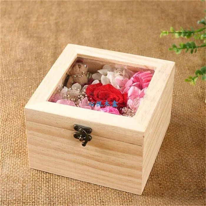 excellent transparent wood gift box for packing flower,toy