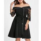 High Quality plus size off shoulder lace sleeve black evening dresses