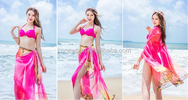 Hot selling summer sunscreen imitated silk fabric rose beach scarf dress