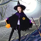 Oemtailor Kids Halloween Hooded Cloak Girls Halloween Cosplay Costumes with Witch Hat